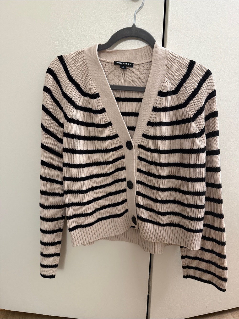 Whistles Beige & Black Striped Knit Cardigan